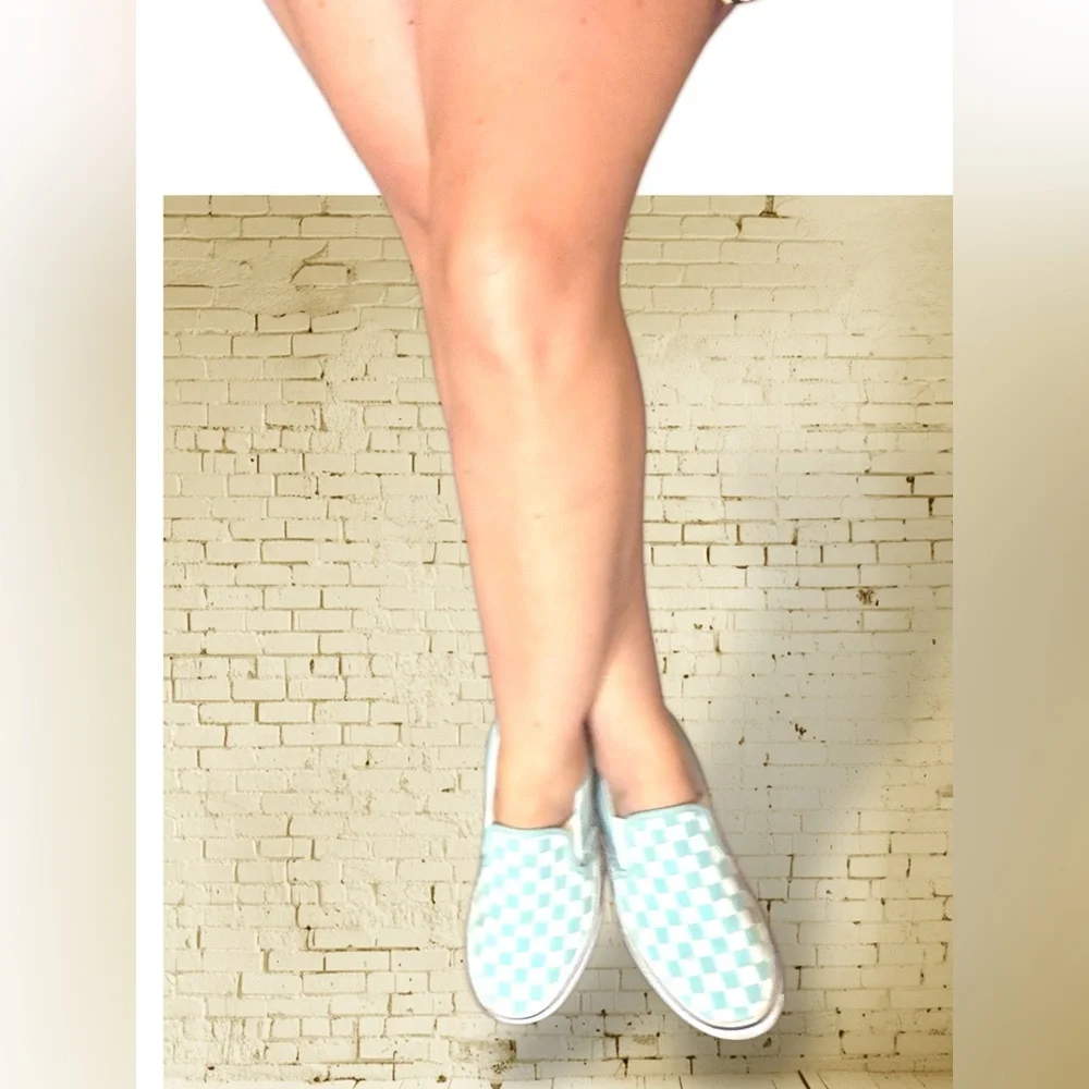 Vans Aqua Checkered Slip-On Shoes - Size 8 Women's - Picture 5 of 15